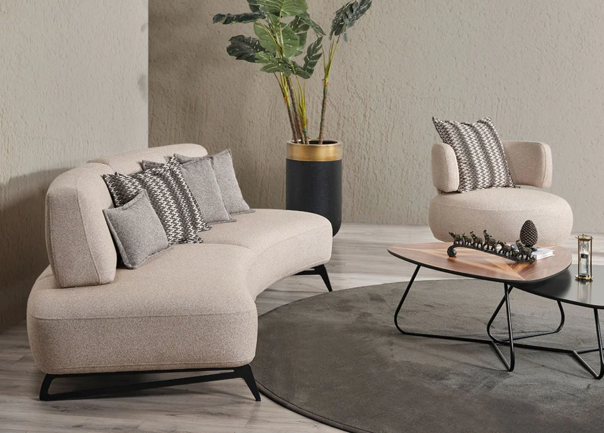 Luxury sofa with adjustable backrests beige / black 240 cm