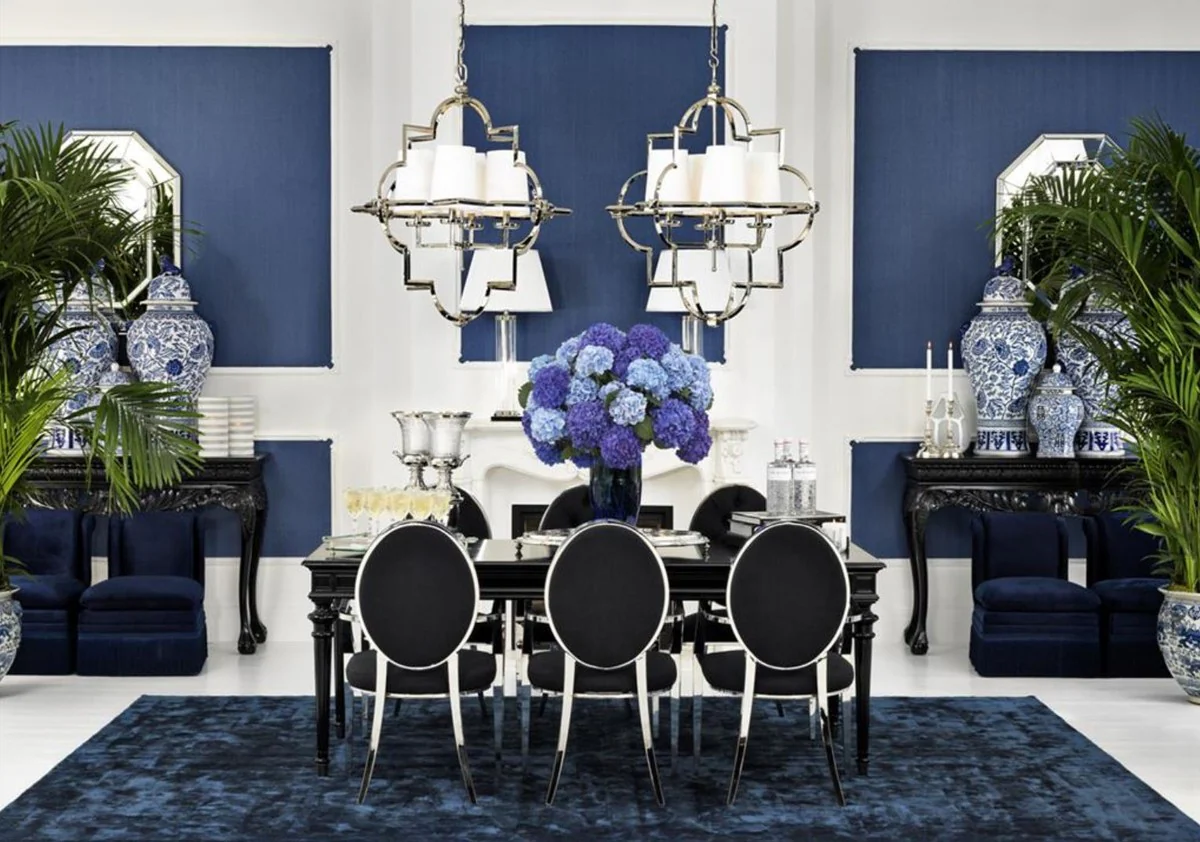 Luxus Esszimmerstuhl mit Armlehnen Silber / Schwarz 57 x 65 x H. 98 cm - Esszimmermöbel