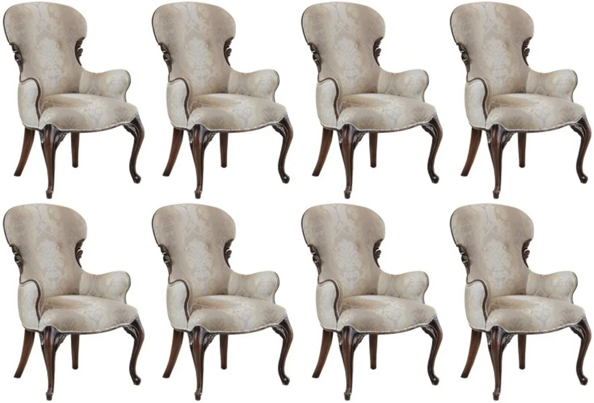 Luxury Baroque Dining Room Chair Set of 8 with Armrests Multicolored / Dark Brown - Magnificent Dining Room Chairs in Baroque Style - Baroque Dining Room Furniture - Luxury Dining Room Furniture in Baroque Style
