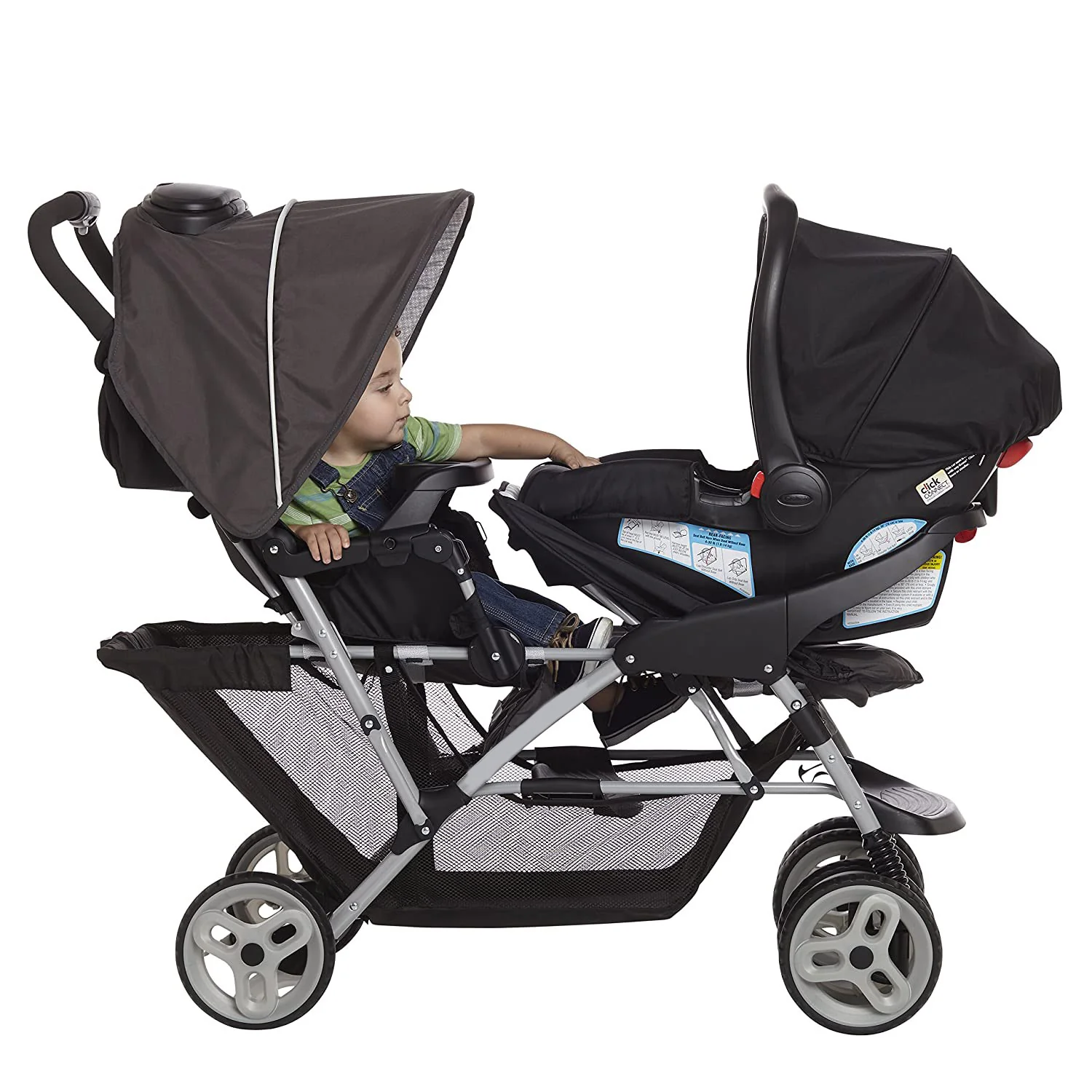 Double Stroller | Leichter Doppelkinderwagen mit Tandemsitzen, Glacier