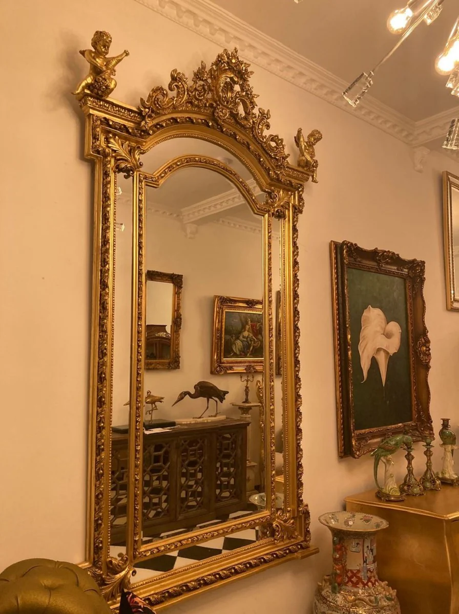 Baroque mirror gold - handmade antique style wall mirror with decorative angel figures - living room mirror - cloakroom mirror - magnificent baroque furniture