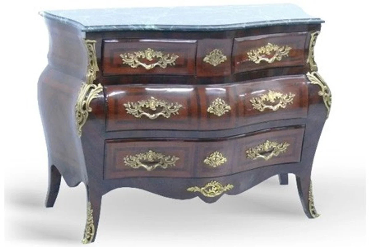Baroque chest of drawers with marble top mahogany brown with gold metal applications 120 cm - Hotel Collection