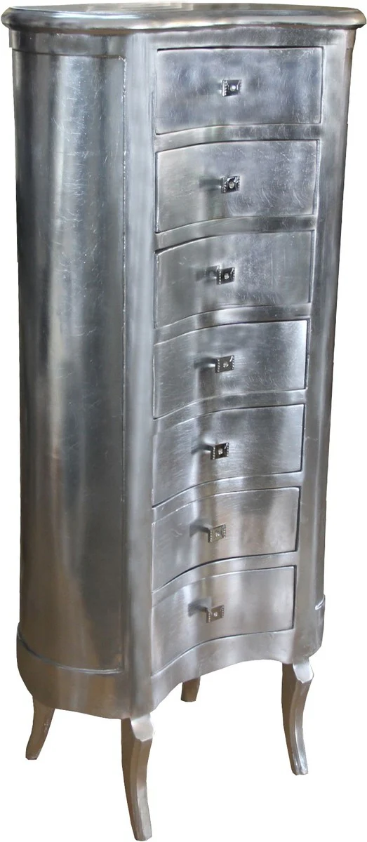 Baroque chest of drawers silver with 7 drawers oval - antique style - baroque furniture