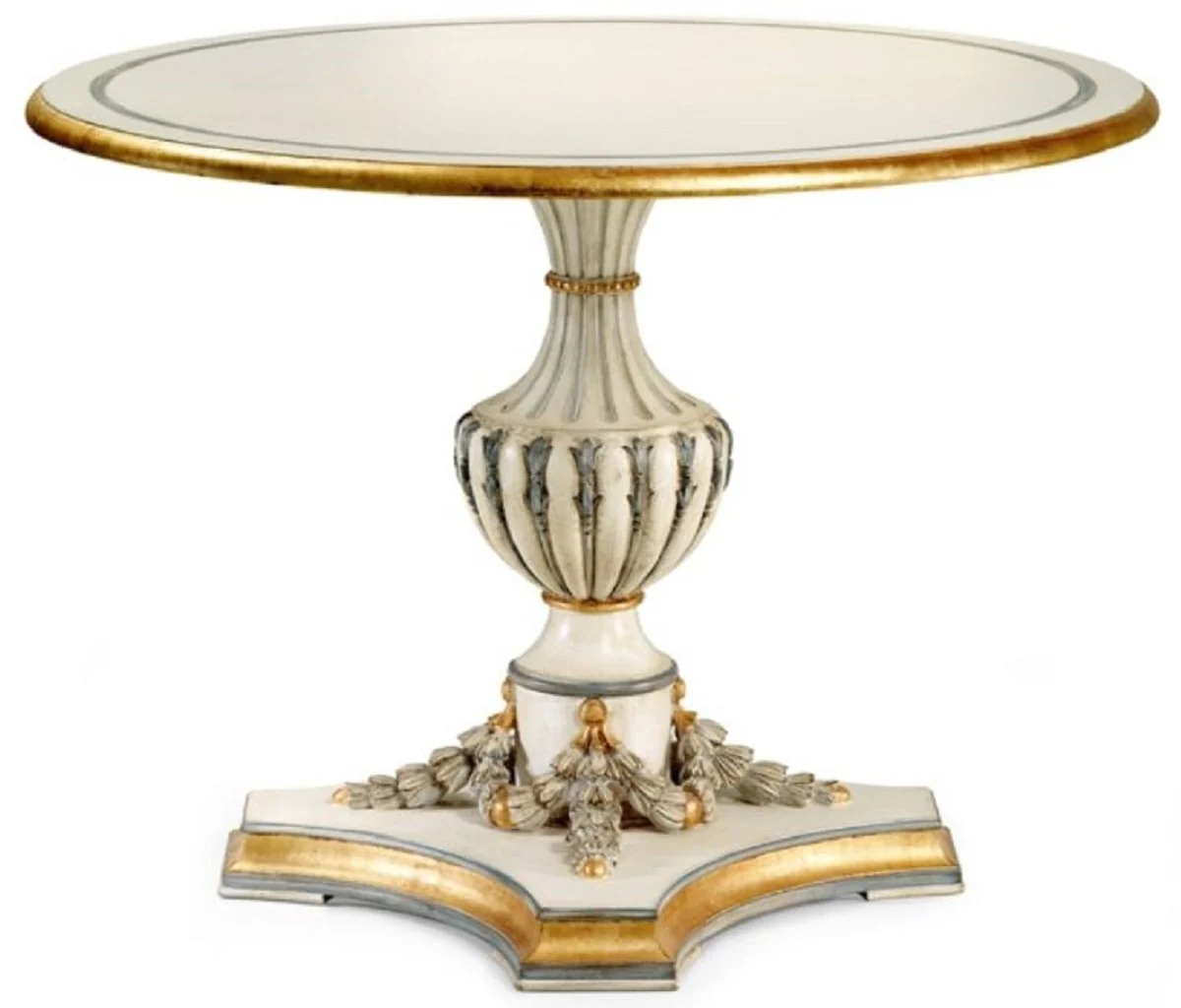 Luxury Baroque Dining Table Cream White / Gray / Antique Gold - Round Solid Wood Dining Room Table in Baroque Style - Baroque Dining Room & Hotel Furniture - Luxury Quality - Made in Italy