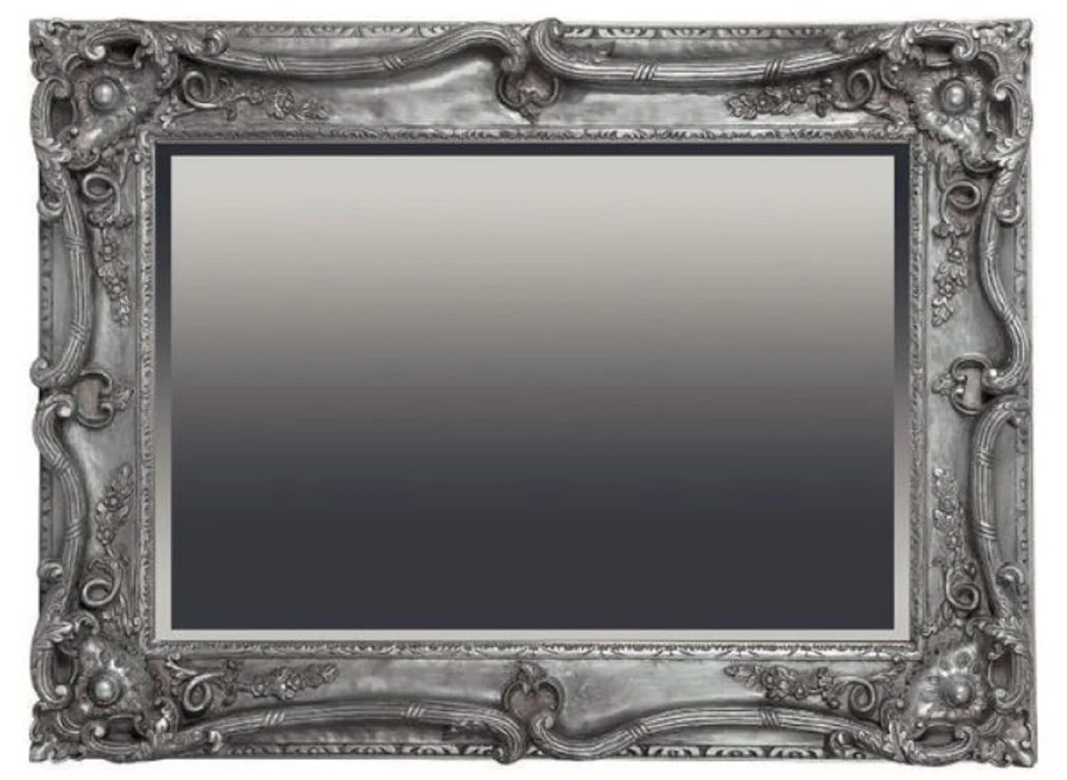 Baroque mirror antique silver 118 x H. 88 cm - Rectangular wall mirror in baroque style - Magnificent antique style wardrobe mirror - Baroque interior - Handmade baroque furniture