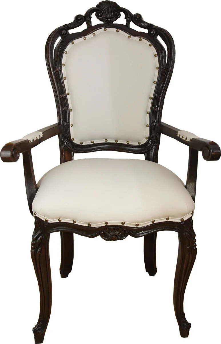 Luxury baroque dining room chair in light cream/brown with armrests - hotel baroque chair - luxury quality