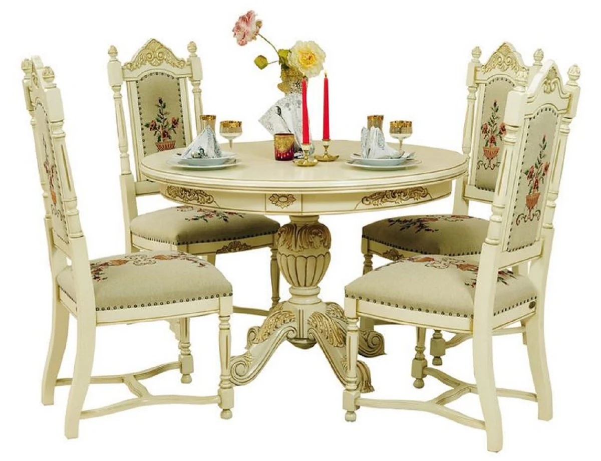Luxury Baroque Dining Room Set Cream / Beige - 1 Extendable Baroque Dining Table & 4 Baroque Dining Chairs - Baroque Dining Room Furniture - Luxury Furniture in Baroque Style - Noble & Magnificent