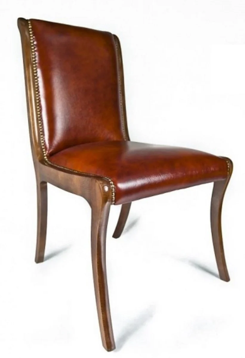 Luxury leather dining room chair set of 4 brown 50 x 47 x H. 95 cm - real leather kitchen chairs - real leather furniture - luxury furniture