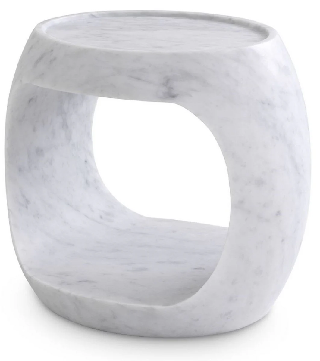 Luxury marble side table white 43 x 36.5 x H. 40.5 cm - marble furniture - luxury quality