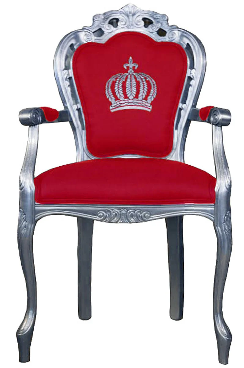 Pompöös by Luxury Baroque Dining Chair with Armrests Red / Silver - Pompöös Baroque Chair designed by Harald Glööckler