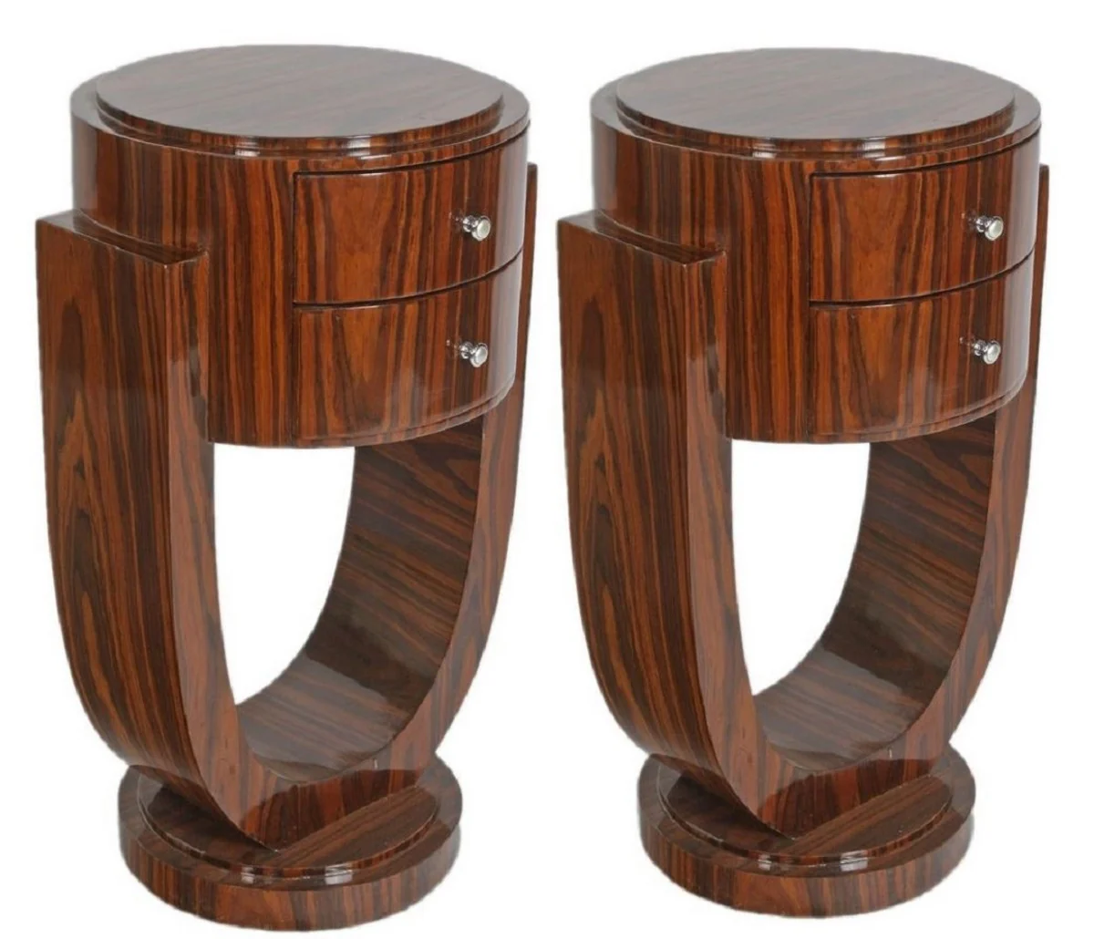 Art Deco side table set brown 45 x 40 x H. 75 cm - mahogany side tables with 2 drawers - luxury quality