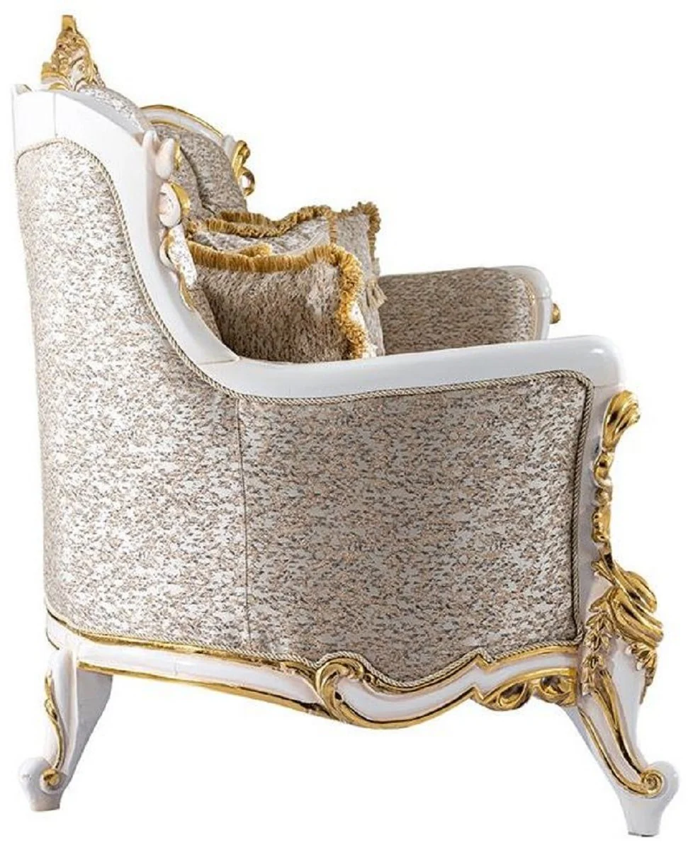Luxury baroque sofa silver / beige / black / white / gold - magnificent living room sofa with glittering stones - baroque style living room furniture - luxury furniture in baroque style - baroque furnishings