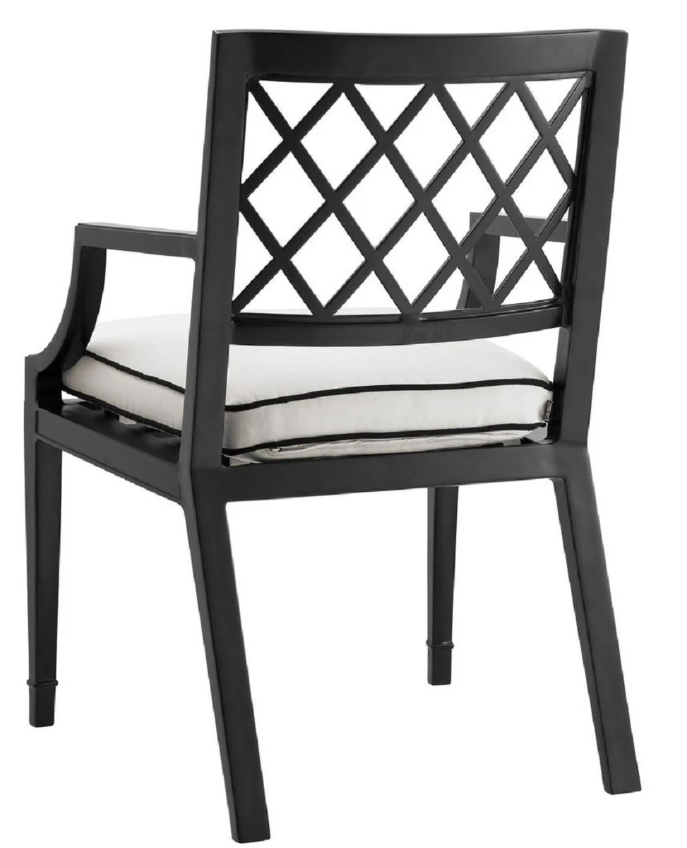 Luxury dining chair with armrests and cushions matt black / white 60 x 66 x H. 87 cm - aluminum kitchen chair - dining room furniture