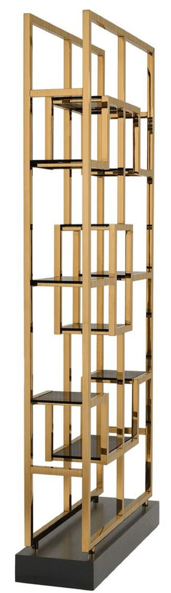 Luxury shelf cabinet brass / black 108 x 29 x H. 240 cm - stainless steel living room cabinet with 10 glass shelves - luxury living room furniture