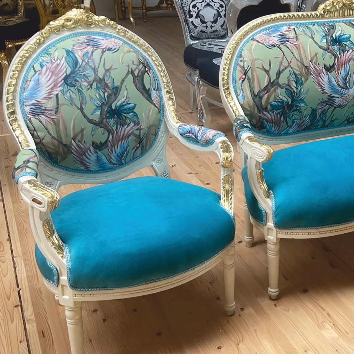 Baroque Medallion Salon Chair Blue / Colorful / White / Gold H. 100 cm - Baroque Furniture