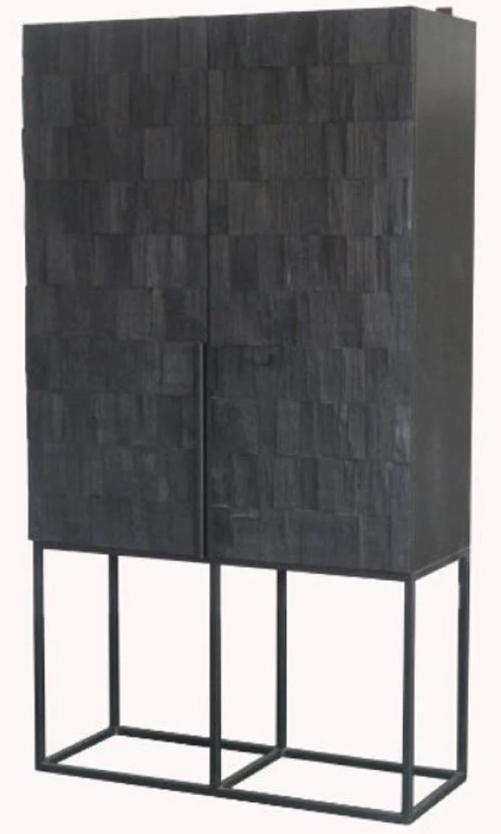 Luxury shelf cabinet with 2 doors matt black / black 80 x 45 x H. 180 cm - solid wood cabinet with metal legs - luxury furniture