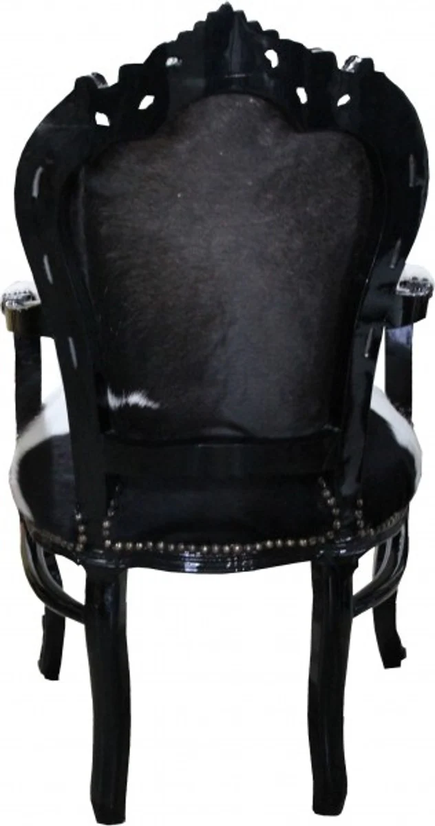 Baroque dining room chair cowhide / black with armrests - real cowhide