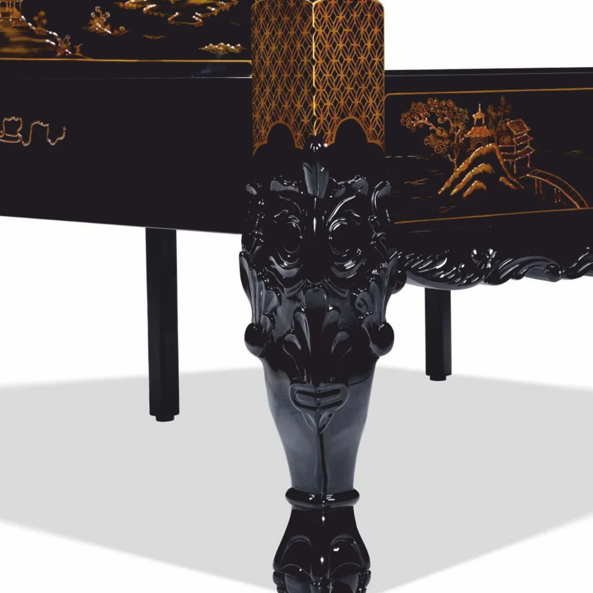 Luxury Baroque Chinese Style Four Poster Bed Black/Gold - Bedroom Furniture