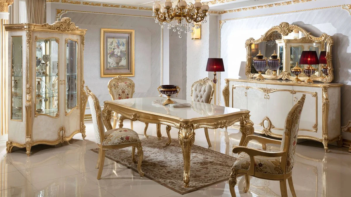 Luxury Baroque Dining Room Set White / Multicolor / Gold