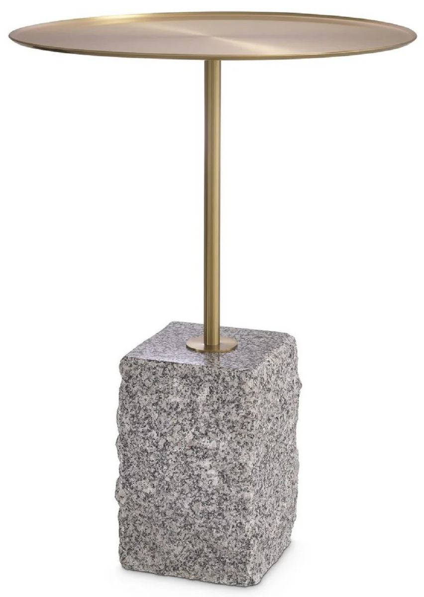 Luxury side table brass colored / gray Ø 45 x H. 63 cm - Round stainless steel table with granite base - Living room furniture - Hotel furniture - Luxury furniture