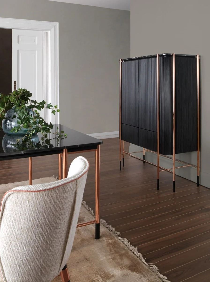 Luxury bar cabinet black / matt black / copper 104 x 52 x H. 150 cm - Illuminated wine cabinet with 2 doors - Living room furniture - Bar furniture - Hotel furniture - Luxury collection