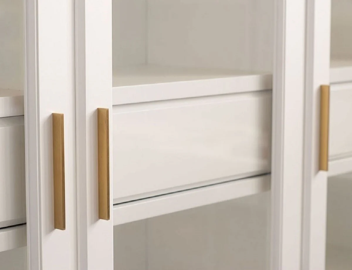 Luxury bookcase with 3 doors and LED lighting white 200 x 45 x H. 230 cm - solid wood cabinet - living room cabinet - shelf cabinet - office cabinet - luxury furniture - luxury furnishings