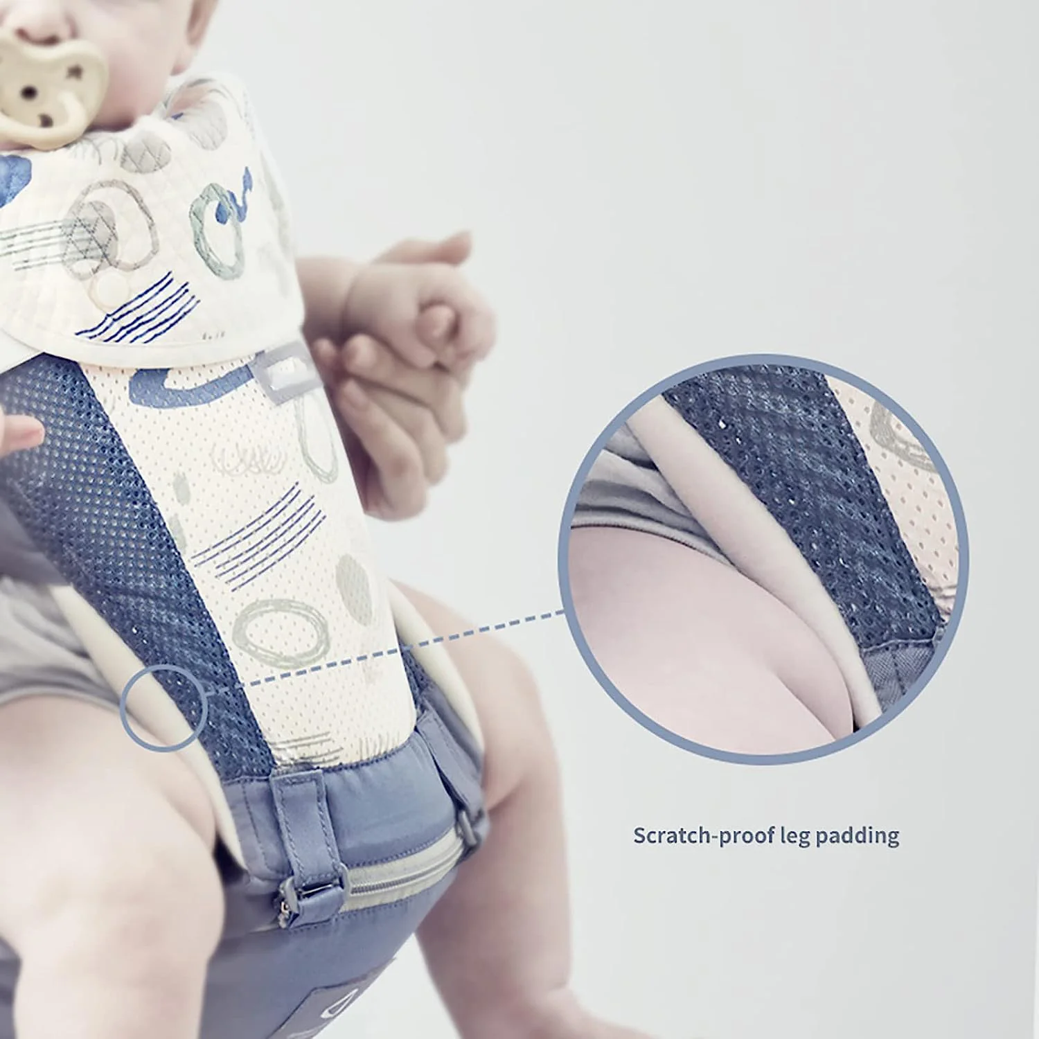 Babytrage für Neugeborene bis Kleinkinder, Baby-Hüfttrage mit Kopfhaube, Taillenverlängerung und 3 Beißpolstern (grau)