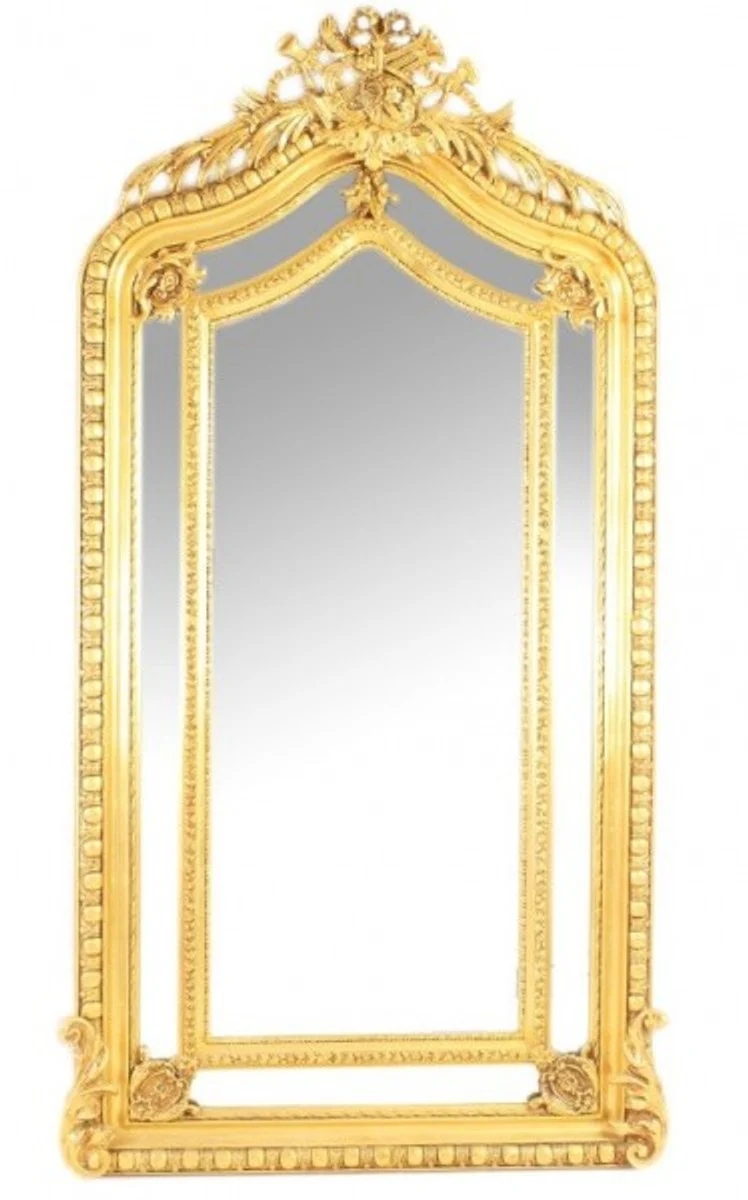 Huge luxury baroque wall mirror gold 210 x 115 cm - solid and heavy - golden mirror