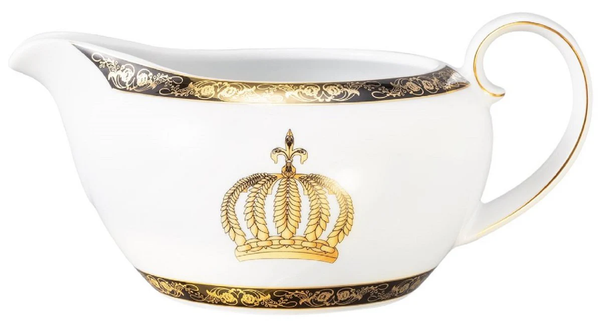 Harald Glööckler Pompöös porcelain gravy boat with crown white / black / gold 17.8 x 12.4 x H. 8.5 cm - designed by Harald Glööckler