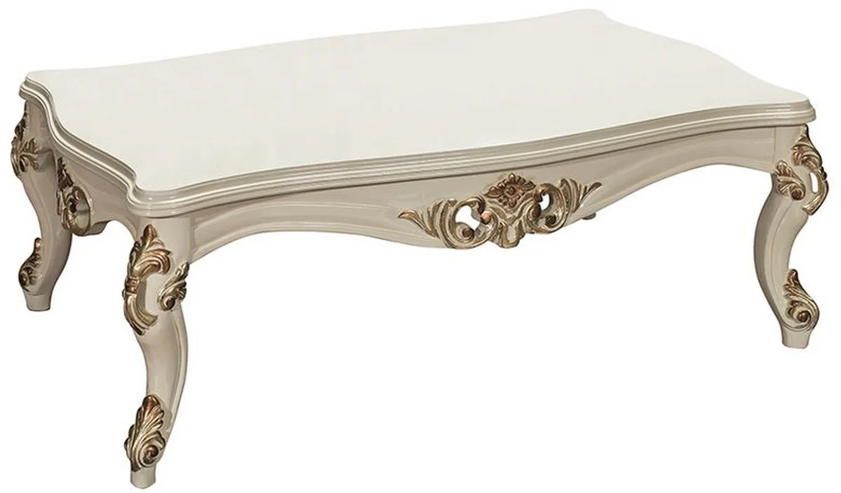 Luxury baroque living room table white / gold 115 x 80 x H. 50 cm - Noble solid wood coffee table in baroque style - Baroque living room furniture