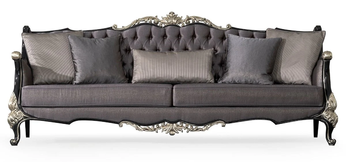 Luxury Baroque Living Room Sofa Purple / Black / Silver - Magnificent Baroque Style Sofa with Decorative Pillows - Luxury Living Room Furniture in Baroque Style - Baroque Furniture