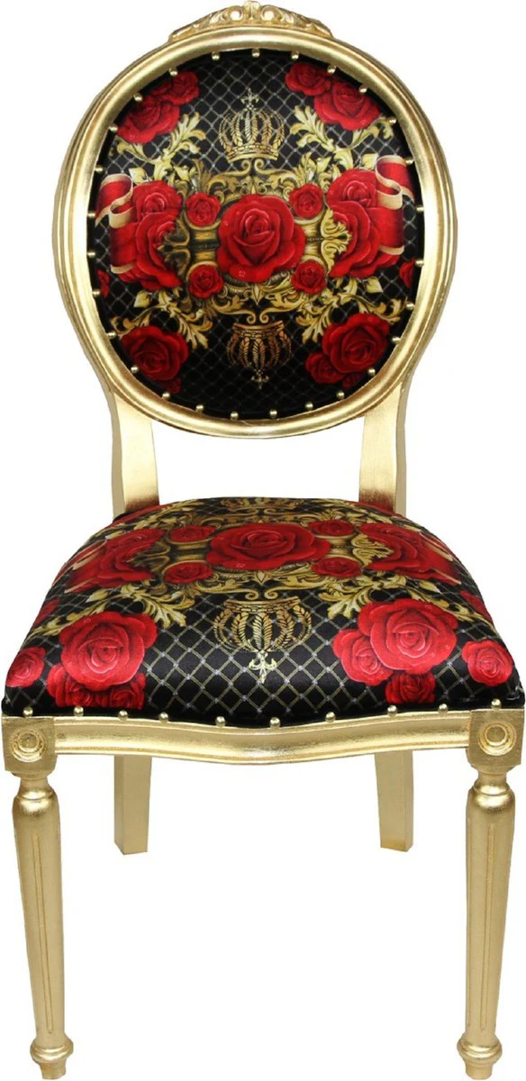 Pompöös by Luxury Baroque Dining Room Chairs Roses Black / Red / Gold - Pompöös Baroque Chairs designed by Harald Glööckler - 6 dining room chairs