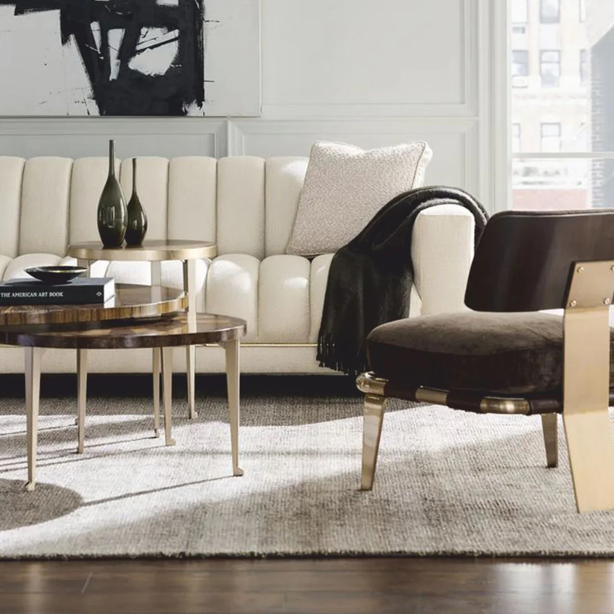 Luxury coffee table brown / gold Ø 96 cm - round living room table