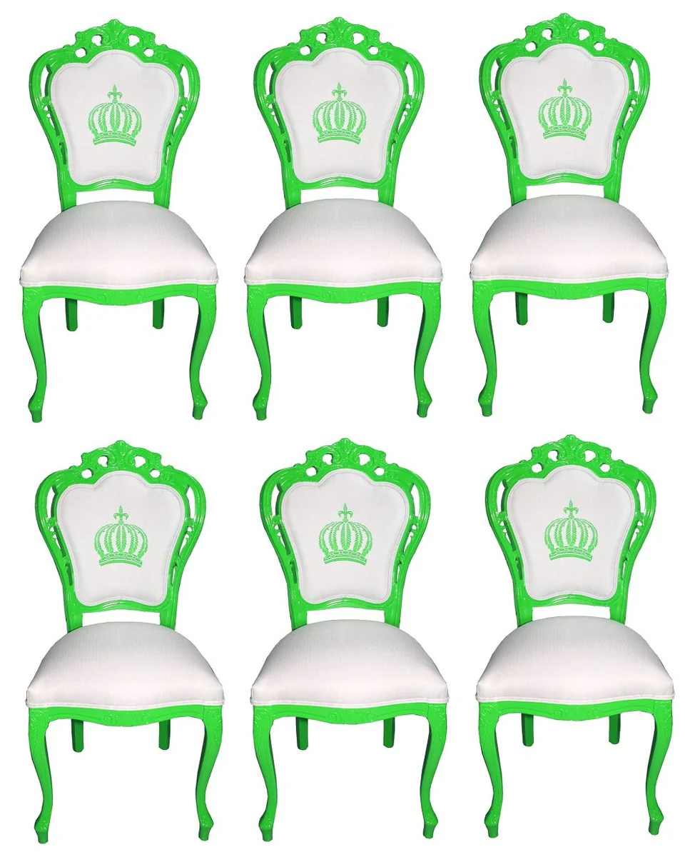 Pompöös by Luxury Baroque Dining Room Chairs White / Green - Pompöös Baroque Chairs designed by Harald Glööckler - 6 Dining Room Chairs - Baroque Dining Room Furniture