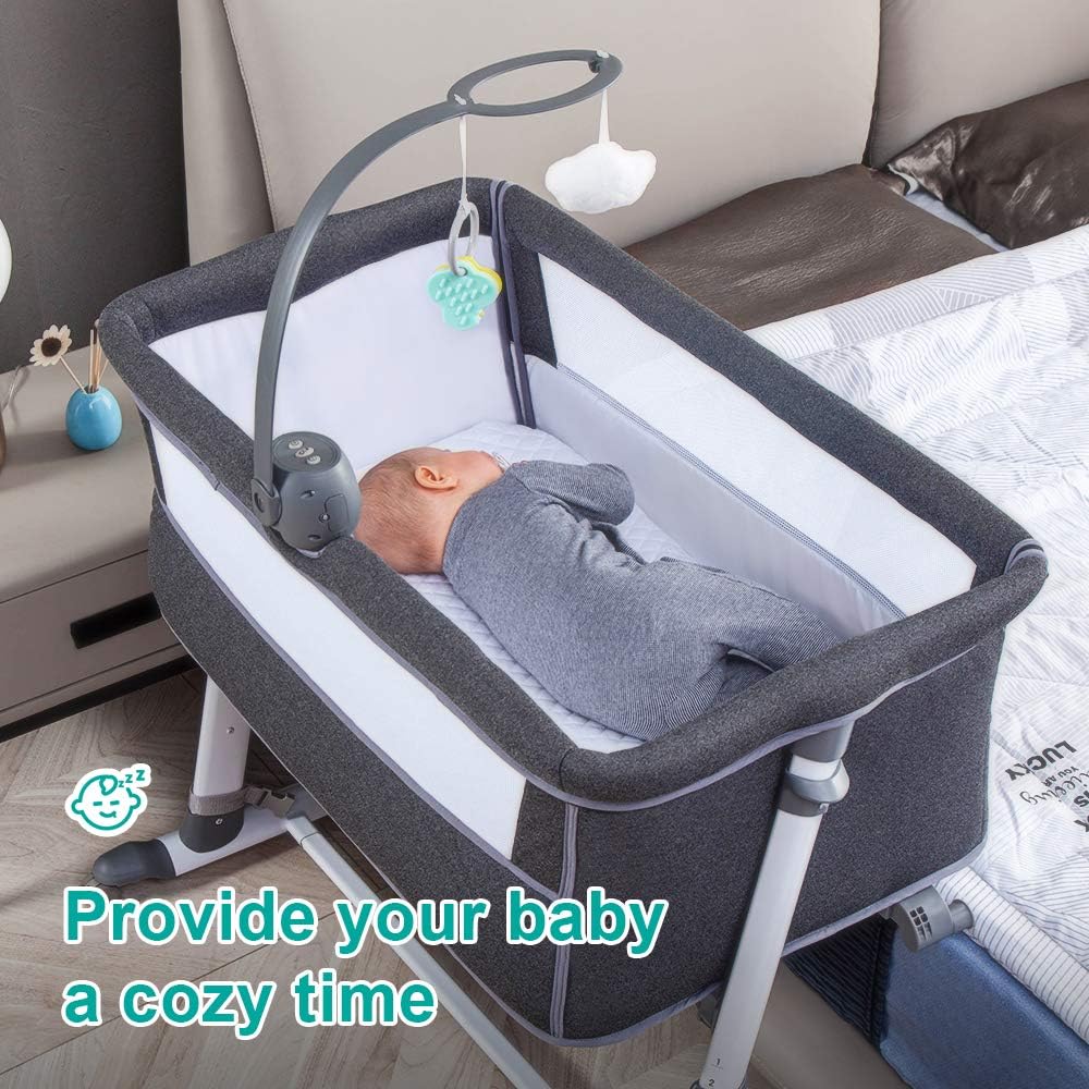 Baby-Nachtbett-Babywiege, bestes Bettbett für Neugeborene, tragbarer Schlafwagen für sichereres gemeinsames Schlafen, Bettbett plus Hängefigur, Musik und eingebaute Räder – Mädchen, Jungen, Unisex