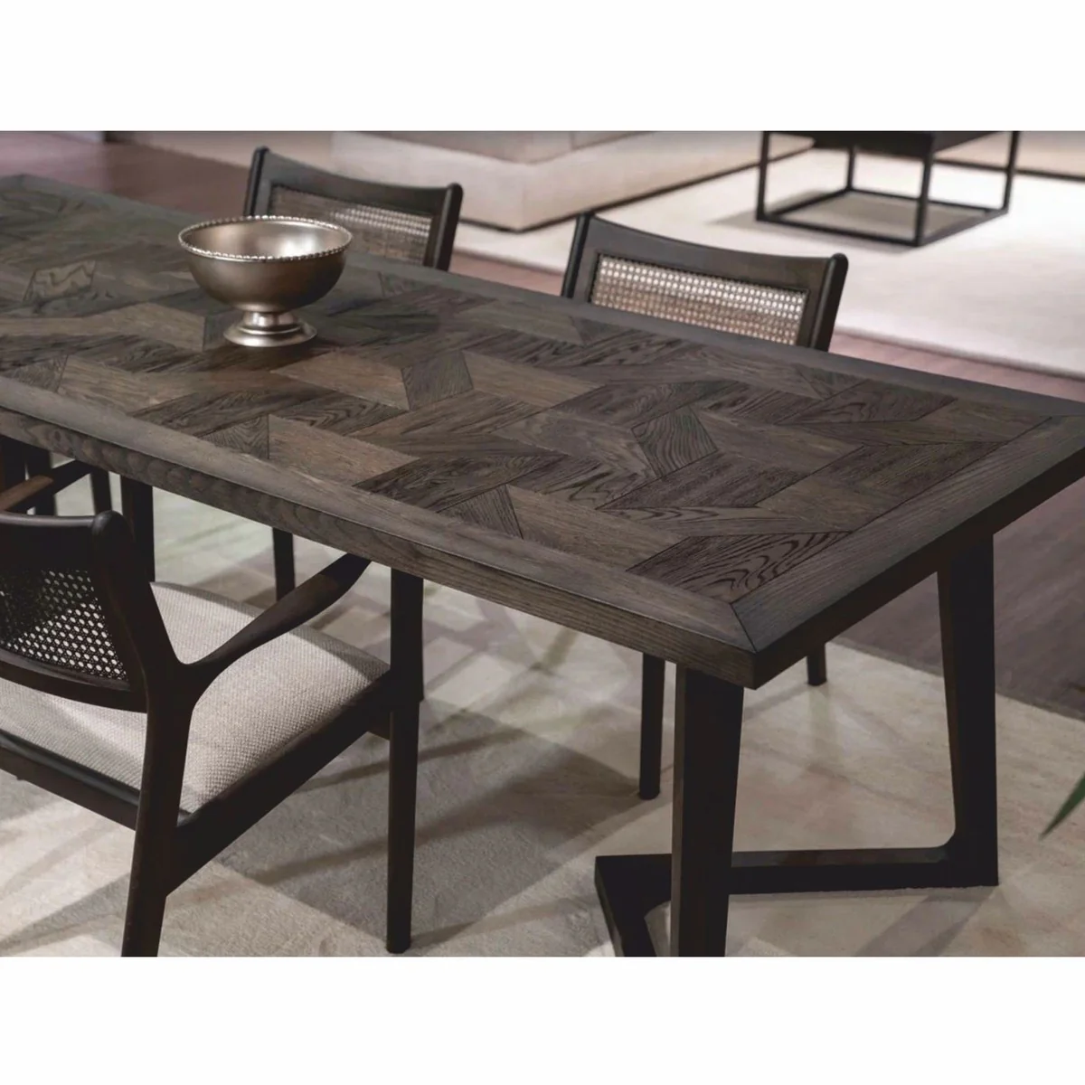 Luxury solid wood dining table brown 198 cm - dining room furniture