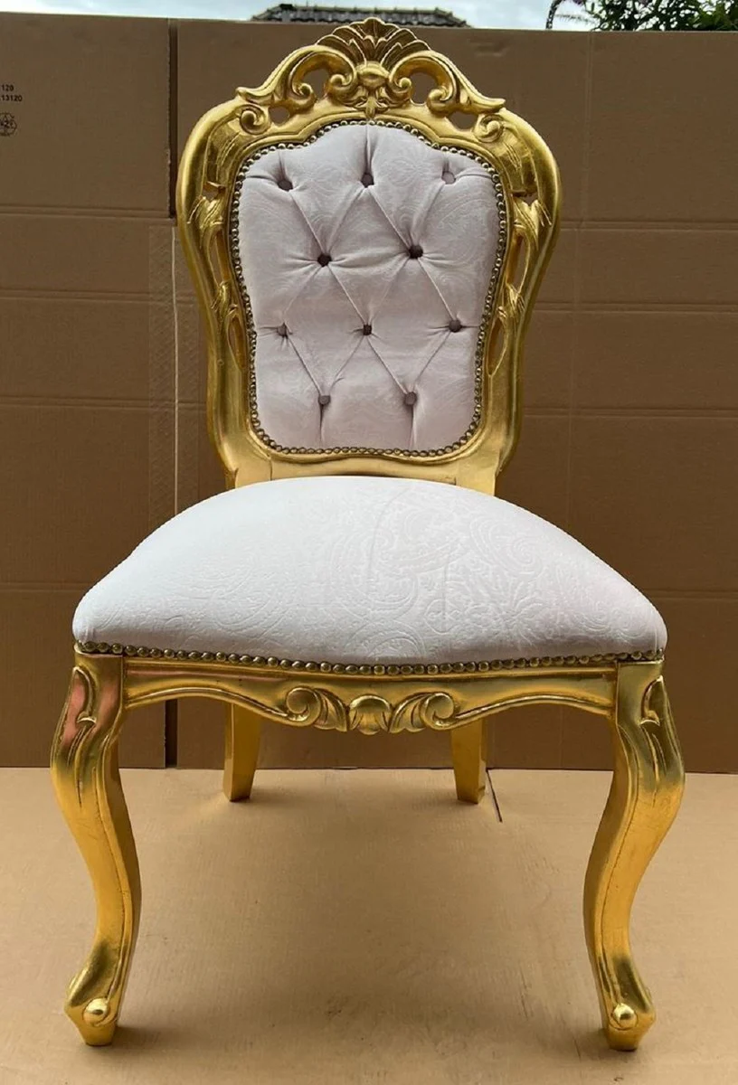 Luxury Baroque Dining Room Chair Gray / Gold - Handmade Baroque Style Chair with Pattern - Dining Room Furniture in Baroque Style - Baroque Furniture