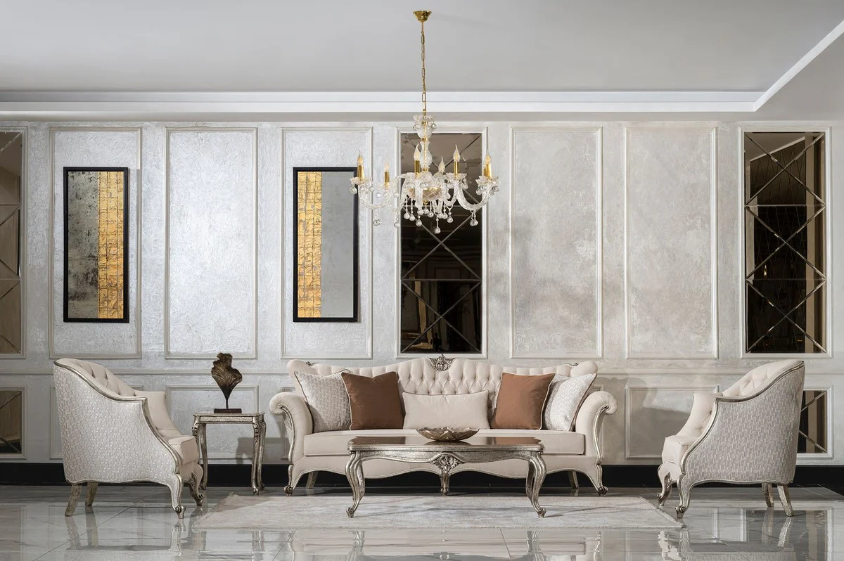 Luxury Baroque side table antique silver - Square solid wood table in Baroque style - Luxury living room furniture in Baroque style - Baroque furniture - Noble & magnificent