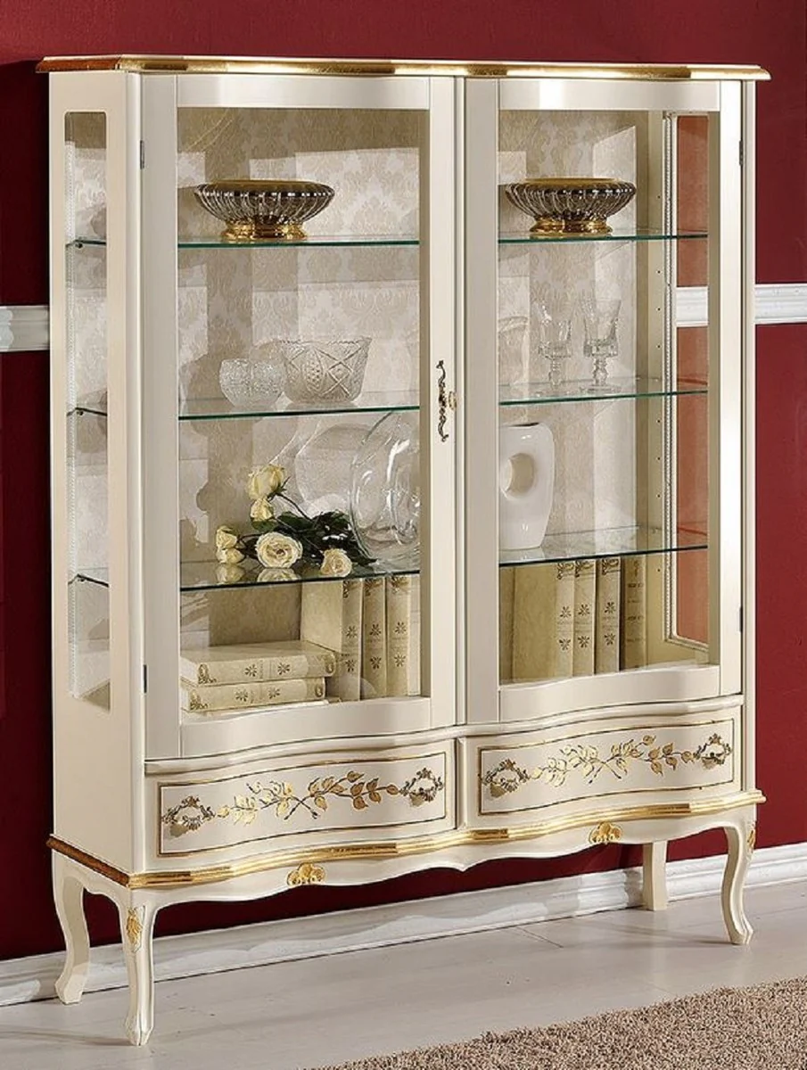 Luxury Baroque Display Cabinet Cream / Gold - Handcrafted Italian Baroque Style Display Cabinet - Baroque Style Furniture - Italian Baroque Furniture - Luxury Quality - Made in Italy