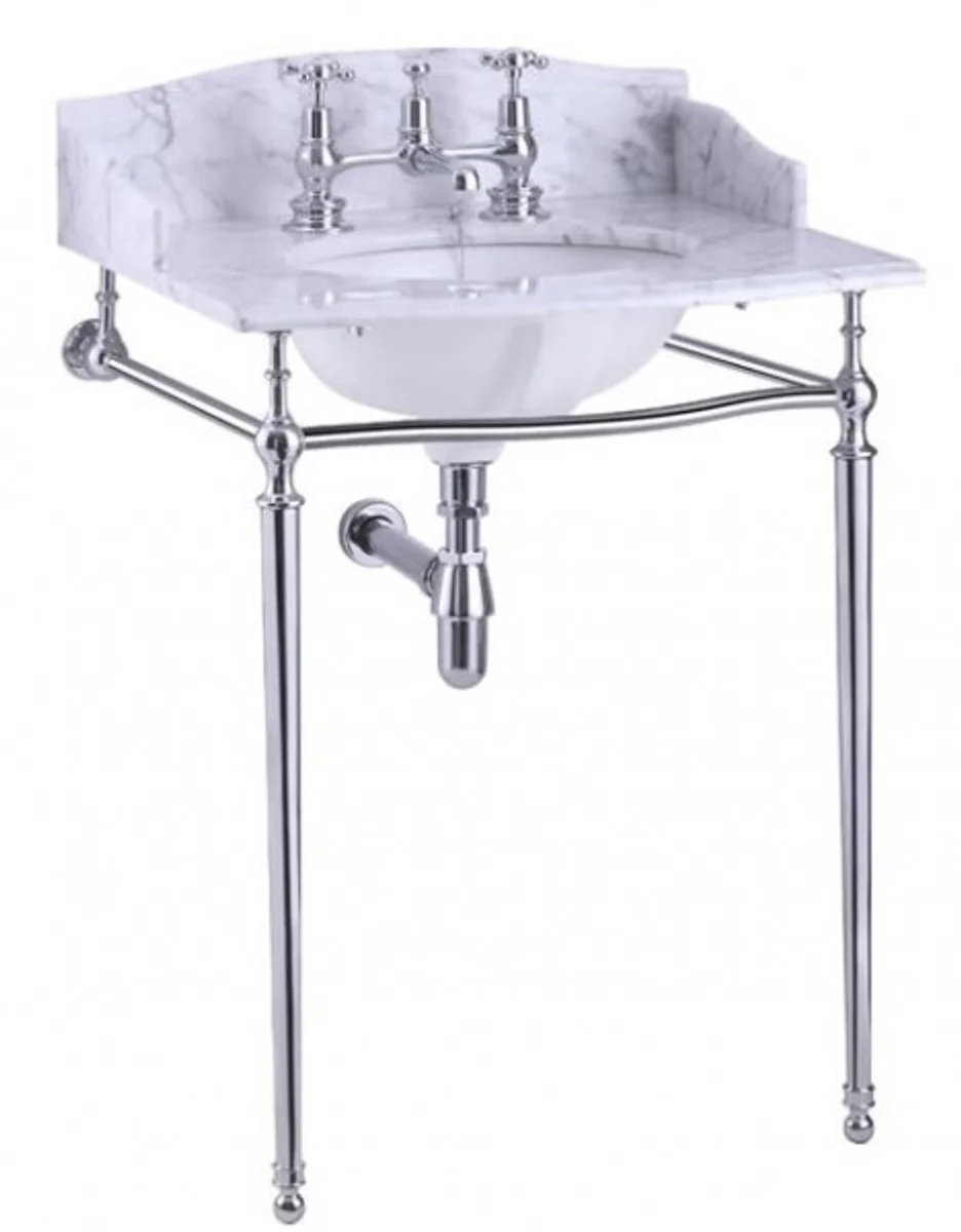 Luxury Art Nouveau standing washbasin white / chrome with marble top W 65cm with splash guard at the back and sides - Art Deco washbasin baroque antique style