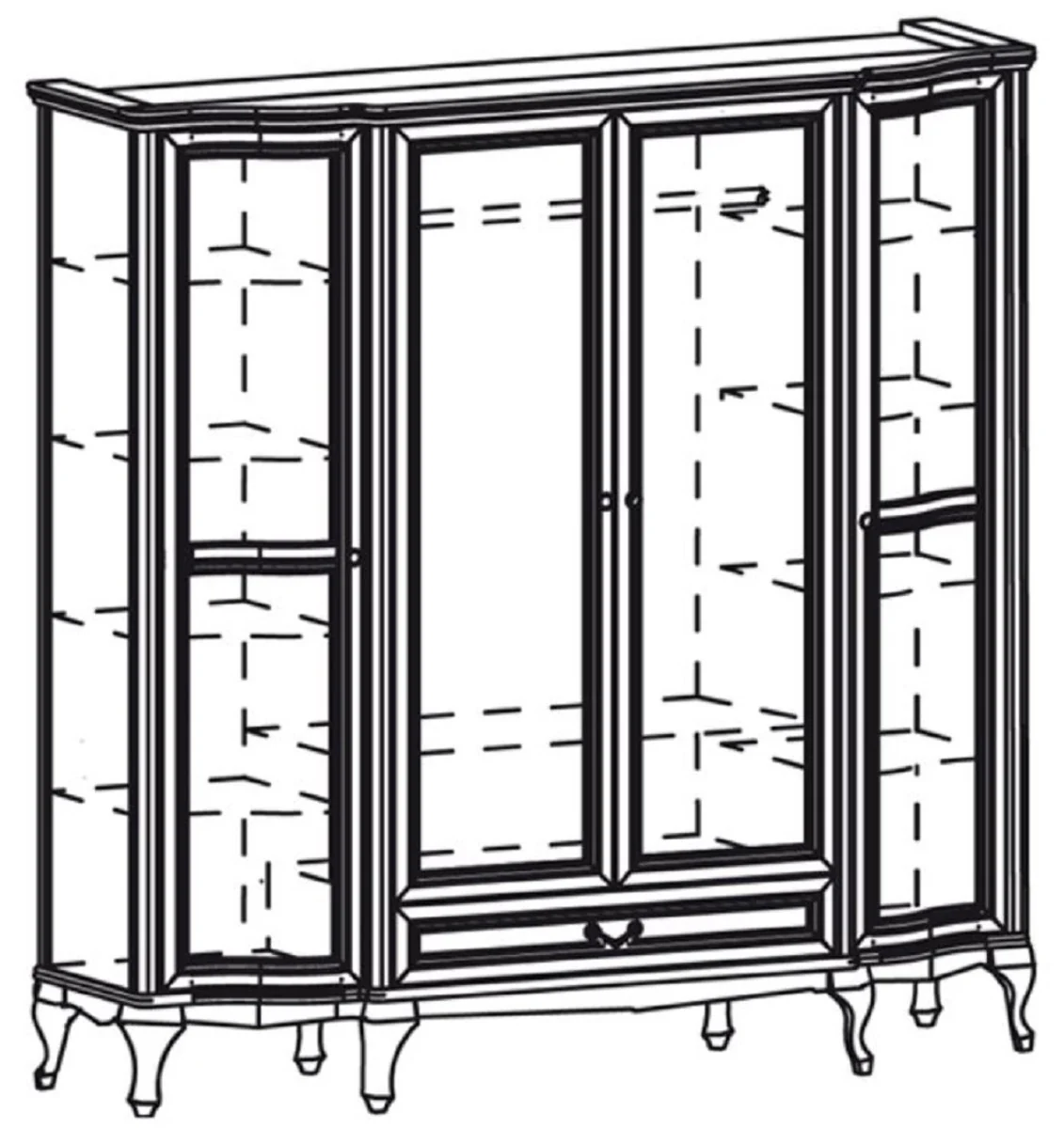 Luxury Art Nouveau bedroom wardrobe dark brown 206.5 x 63.5 x H. 206 cm - solid wood wardrobe with 4 doors and drawer - Baroque & Art Nouveau bedroom furniture
