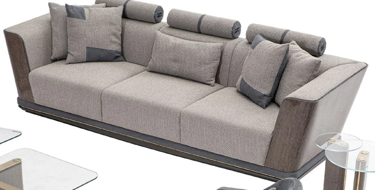 Luxus Sofa Grau / Blau / Gold 280 x 98 x H. 85 cm - Wohnzimmer Sofa - Hotel Sofa - Wohnzimmer Möbel - Wohnzimmer Einrichtung - Hotel Möbel - Luxus Möbel - Luxus Einrichtung