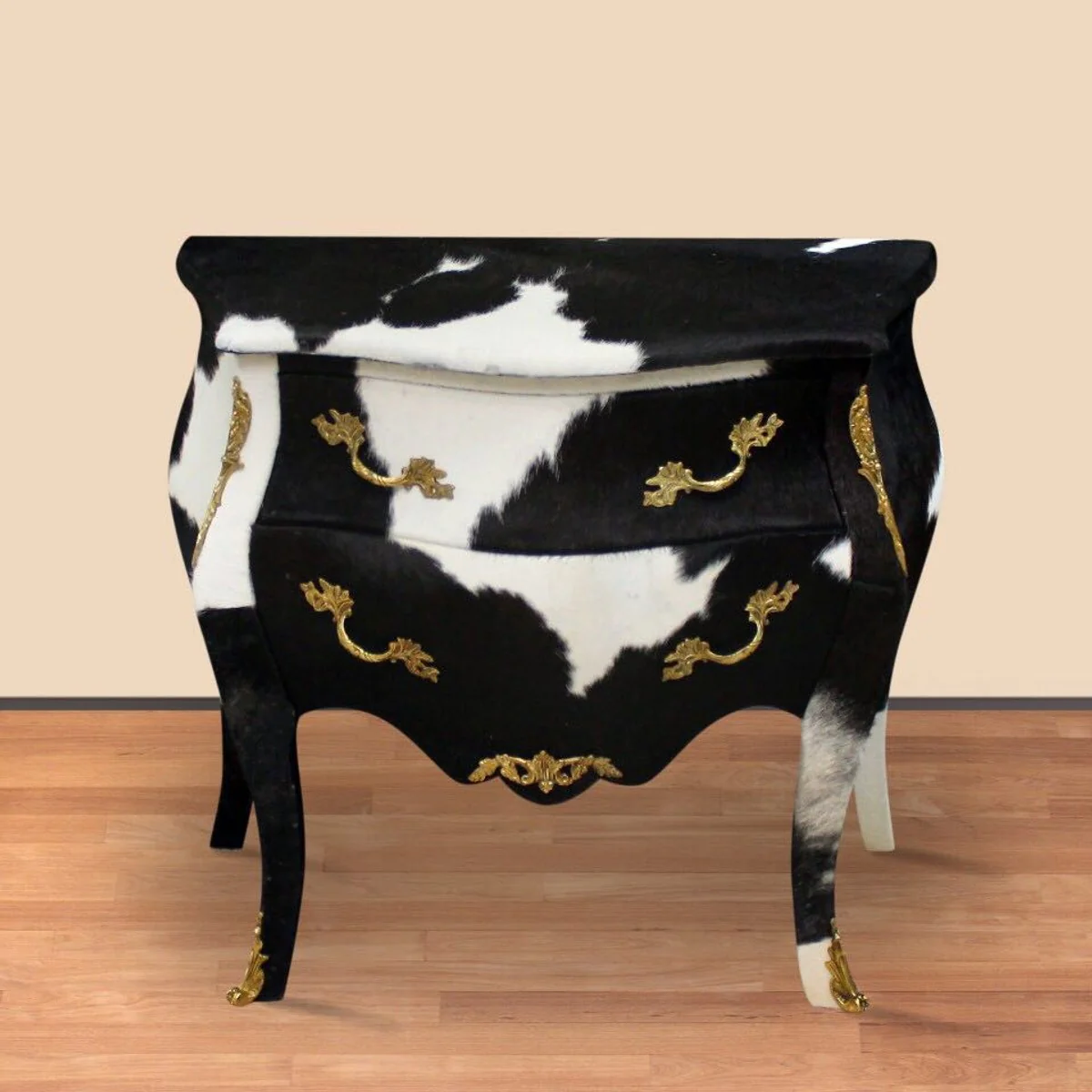 Baroque cowhide chest of drawers black / white 80 x 45 x H. 75 cm - antique style furniture