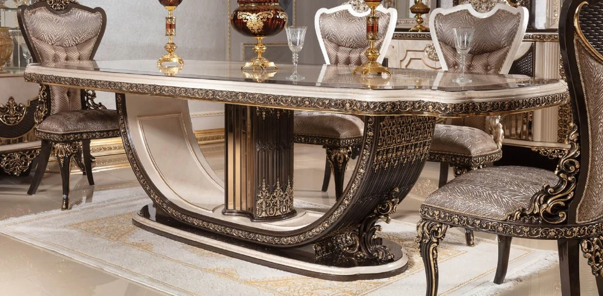 Luxury baroque dining table cream / dark brown / gold 250 cm