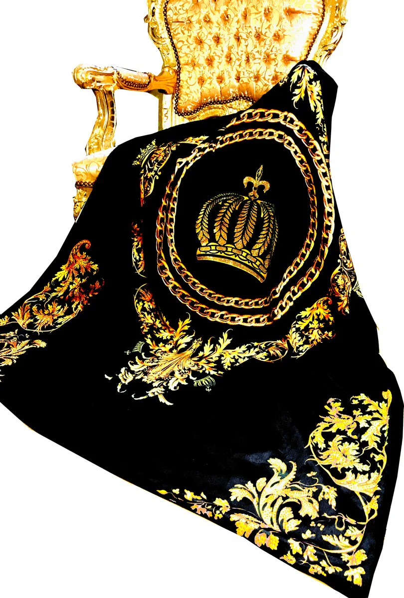 Luxury blanket Pompöös by Baroque Chains & Crown black / gold by Harald Glööckler with glitter stones