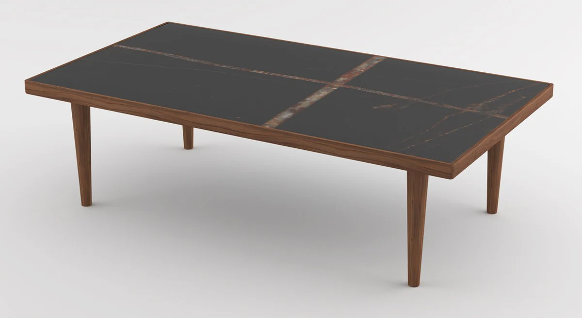 Luxury coffee table brown / black 130 x 70 x H. 45 cm - Modern rectangular solid wood living room table with marble top - Luxury furniture