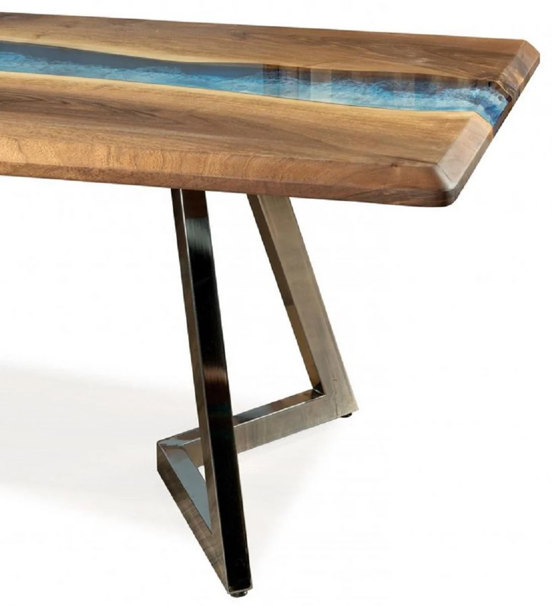 Luxury dining table brown / blue / silver 250 x 100 x H. 76 cm - Rectangular kitchen table with epoxy resin - Dining room furniture - Epoxy resin furniture - Luxury furniture