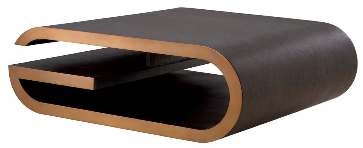 Luxury coffee table mocha / brass 100 x 100 x H. 33 cm - designer living room table - living room furniture - luxury furniture - designer furniture - luxury furnishings - designer furnishings