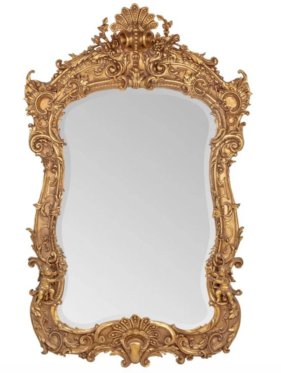 Magnificent Baroque mirror gold 188 x 120 cm with angel motifs - antique style - heavy version