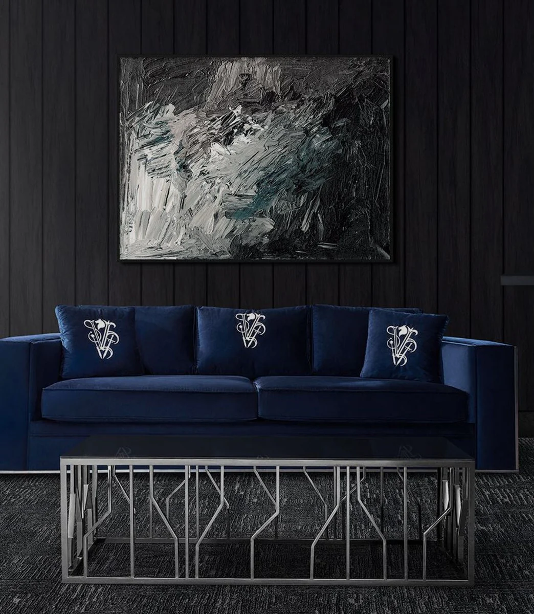 Luxury coffee table silver / black 125 x 65 x H. 43 cm - Rectangular stainless steel living room table with glass top - Living room furniture - Luxury quality